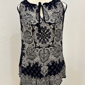 Bila Floral‎ Halter Top Bohemian Paisley Sleeveless Ruffle Trim M